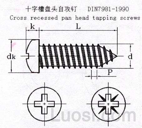 DIN  7981-1990 十字槽盘头自攻钉